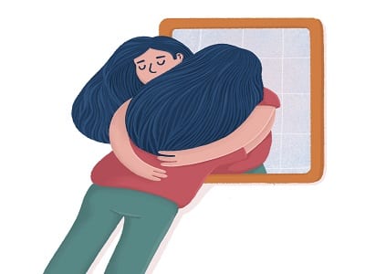 woman hugging herself depicting taking care of mental health
