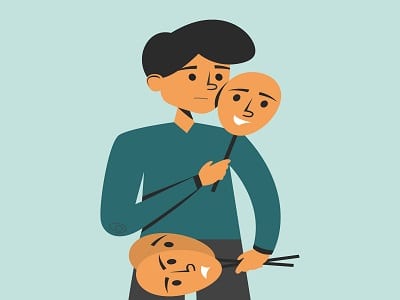 man with multiple faces depicting a mood disorder