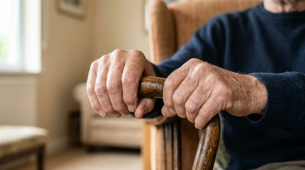 Close-Up of Weathered Hands Gripping a Chair Arm, Knuckles White With Tension | Turning Point of Tampa