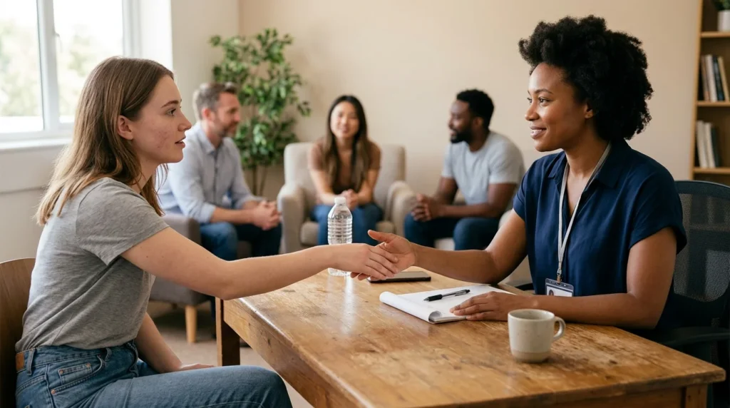 Counselor Welcoming Woman in a Treatment Setting | Turning Point of Tampa