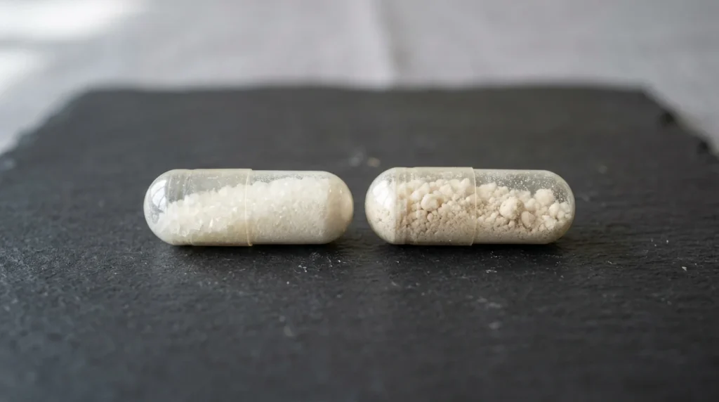 MDA vs MDMA Comparison Showing Two Different Capsules Side by Side on a Dark Surface | Turning Point of Tampa