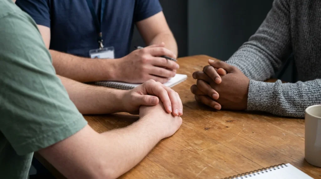 Close-Up of a Person's Hands Folded on a Table During an Admissions Consultation for Opioid Detox | Turning Point of Tampa