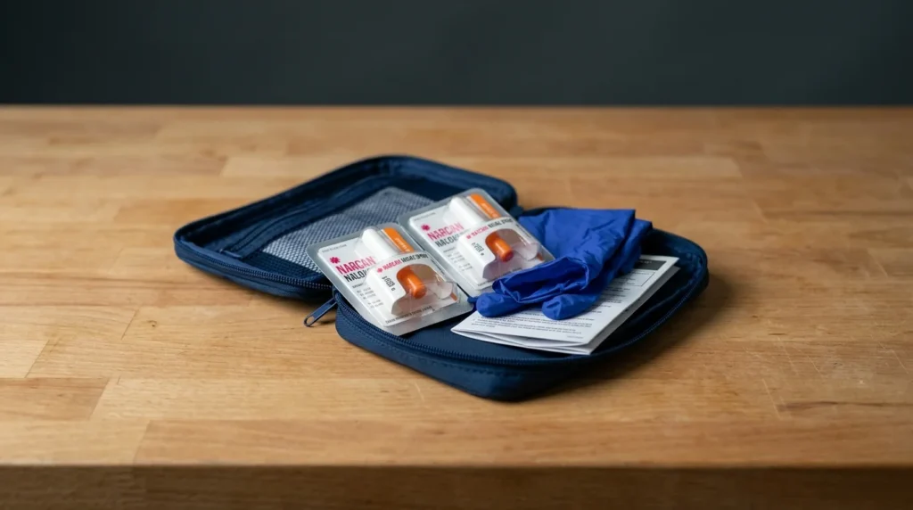 Close-Up of Naloxone Kit on a Kitchen Counter During Opioid Emergency Preparedness | Turning Point of Tampa