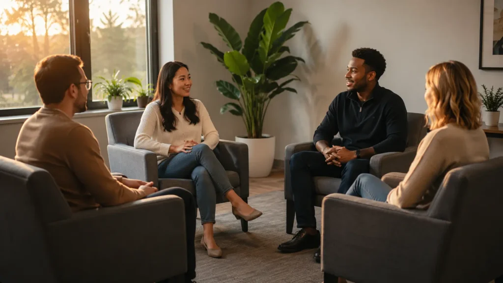 Two People in IOP Group Counseling Sharing a Drug Rehab Tampa Experience | Turning Point of Tampa