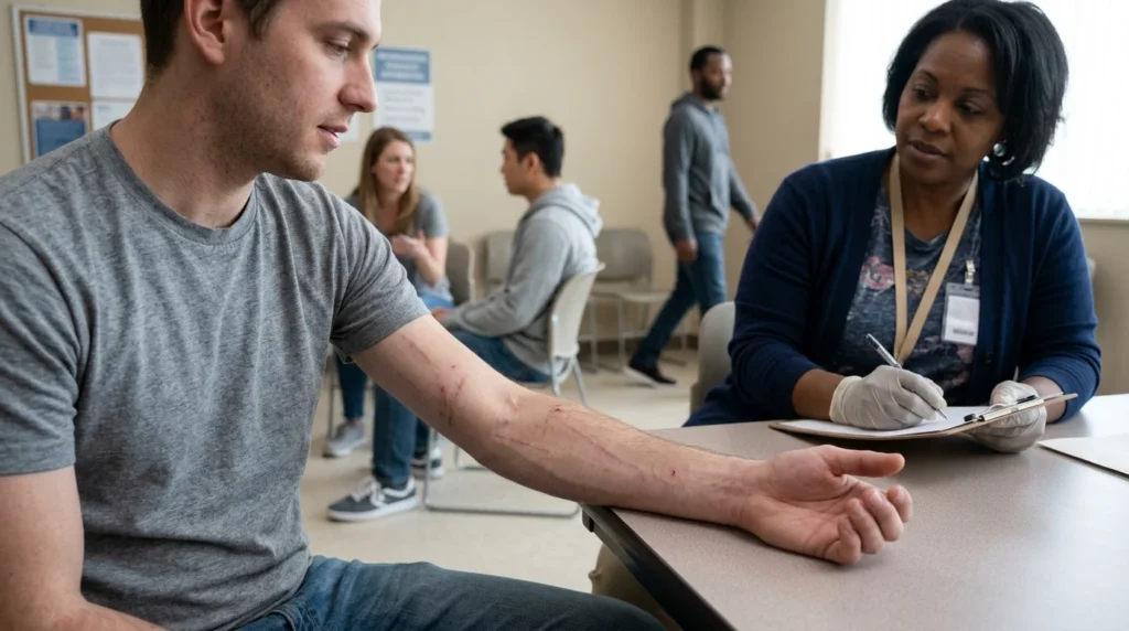 Close-Up of a Person's Arm With Track Marks During Polysubstance Addiction Assessment | Turning Point of Tampa