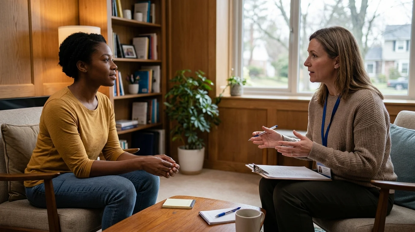 Adult Sitting Across From a Therapist During an ADHD Evaluation | Turning Point of Tampa